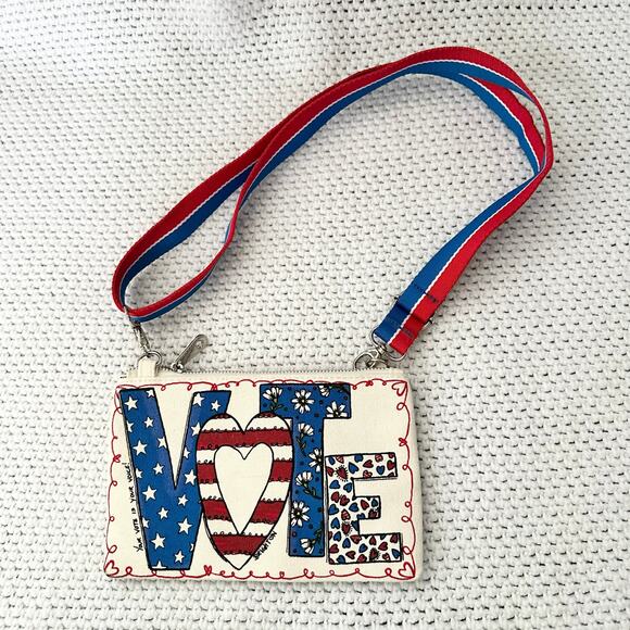 Brighton Red White Blue Vote 2024 Canvas Slim Convertible Crossbody Wristlet - Picture 1 of 7